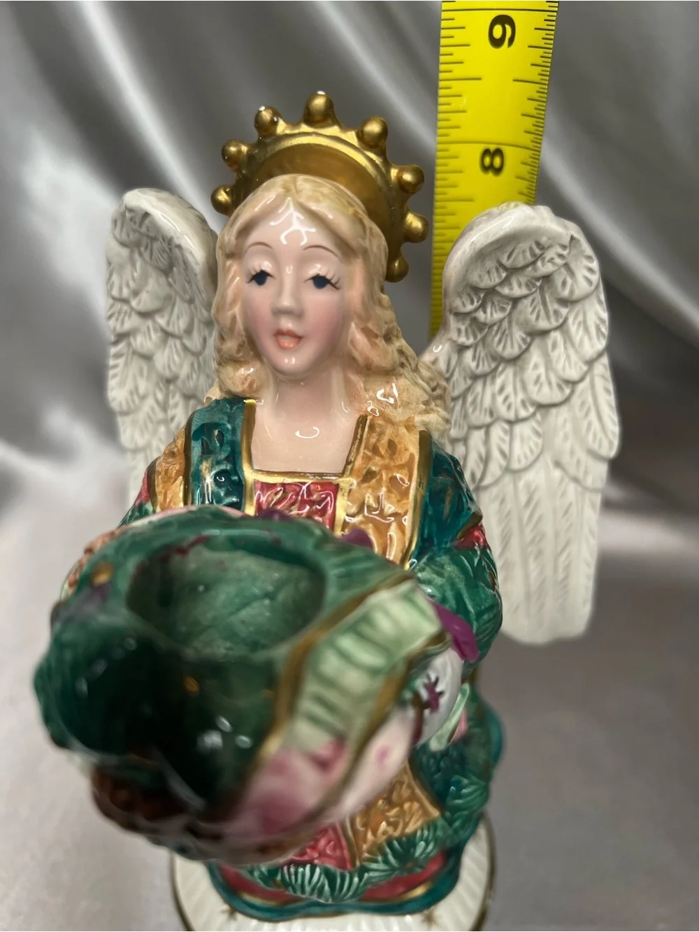 Fitz and Floyd Hand-Painted Angel in Green, Red, Gold and White
